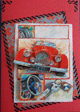 VENDUE - Carte postale 3D d'une voiture ancienne rouge.