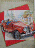 VENDUE - Carte postale 3D voiture rouge ancienne