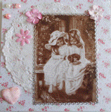 VENDUE - Carte postale 3D petites filles romantiques et petit lapin