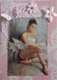 VENDUE - Carte postale 3D ballerine assise sur un fond  rose et blanc