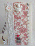 VENDU - Carnet fleuri rose, or et blanc décoré d'un petit ange, de perles et de dentelles
