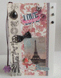 VENDU - Carnet fleuri rose, blanc et or au motif Love et Tour Eiffel.