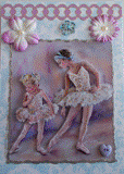 VENDUE - Carte postale 3D ballerines sur fond bleu ciel et blanc.