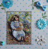 Carte postale 3D petite fille romantique et son petit ours.