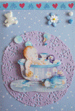 VENDUE - Carte postale 3D bébé dans son bain pour naissance ou anniversaire.