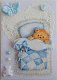 VENDUE - Carte postale 3D bébé ourson sous la couette pour naissance ou anniversaire.