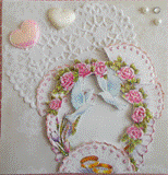 VENDUE - Carte postale 3D mariage deux colombes et roses sur napperon coeur en papier pour des  félicitations