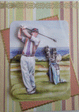 Carte postale 3D d'un golfeur devant un lac, idéale pour les amateurs de golf