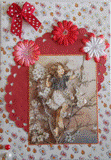 VENDUE - Carte postale 3D petite fille sur une branche de cerisier sur fond fleuri multicolore.
