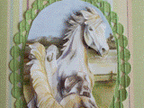 VENDUE - Carte postale 3D chevaux sur fond rayé idéale pour les amoureux des chevaux.